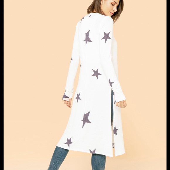 NWT Star Print Side Slit Cardigan USA - Picture 5 of 7